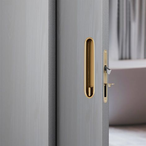 Verrou de porte coulissante et poignée de porte encastrée invisible pour portes de 35 à 45 mm, traction à bord caché, 154 mm, doré (1/5)
