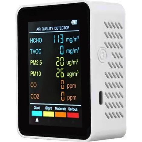 6-in-1-Raumluftqualitätsmonitor, CO₂-Tester, PM2,5-Kohlendioxid-Monitor, PM10-CO₂-Tester, TVOC-, HCHO- und CO-Tester für Zuhause (1/5)
