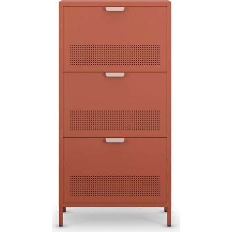 Meuble à chaussures 3 portes en métal H120cm - Terracotta - Adel