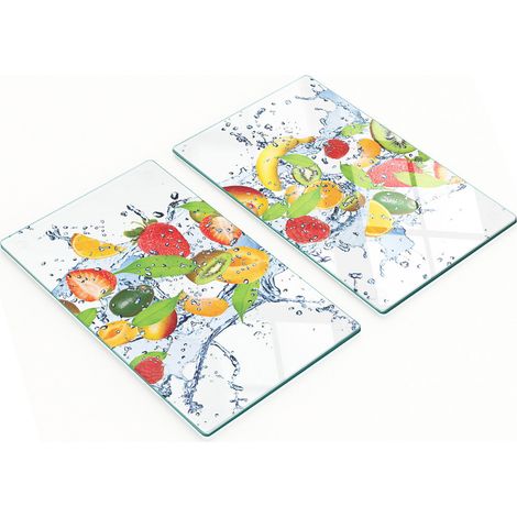 Tablas de cocina de vidrio duraderas y elegantes con estampado de frutas y agua, 2 x 30 x 52 cm.