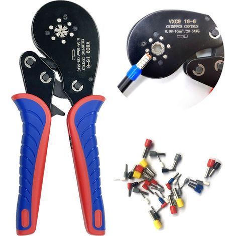 Pince à sertir pour cosses tubulaires 0,08-16 mm² (28-5 AWG), pince à sertir multifonction à cliquet pour fils et embouts, outil manuel d'électricien (1/4)