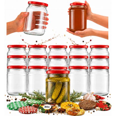 Set di 60 vasetti di vetro da 520 ml per marmellata, miele, conserve 60x (1/5)