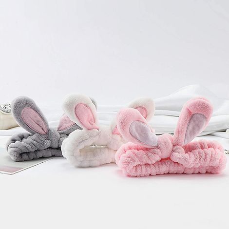 Serre-tête femme lapin à oreilles douces, bandeau élastique moelleux pour bain, spa, yoga et fitness (1/5)