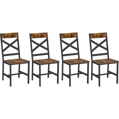 Vasagle – Chaises de salle à manger – Lot de 4 – Cadre en acier – Ergonomique – Dossier incurvé – Marron rustique et noir