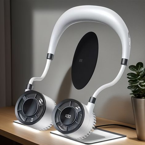Ventilateur Tour de Cou Sans Mains, Rechargeable pour Bureau et Voyage-Blanc (1/5)