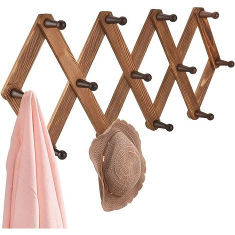 Vintage, ausziehbare Hakenleiste aus Holz – Multifunktionale Wandhalterung mit 13 Haken für Hüte, Mäntel, Tassen und Schmuck (1/5)