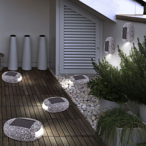 6er Set LED Solar Außen Stein Lampen Terrassen Balkon Deko Garten Weg Leuchten