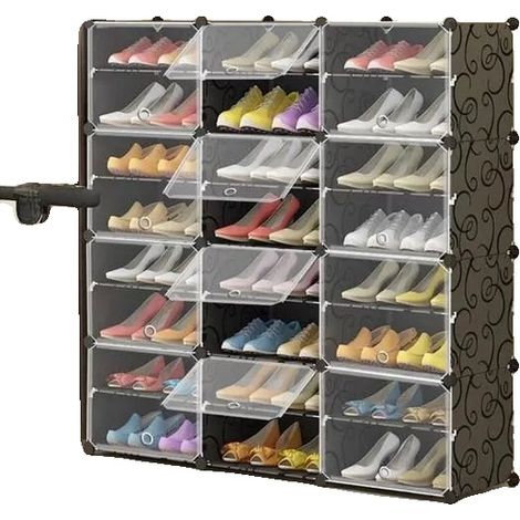 Zapatero con 12 compartimentos, construcción resistente, color negro. (1/2)