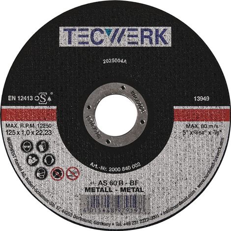 Trennscheibe D115x2,5mm gekr.STA Bohr.22,23mm TECWERK