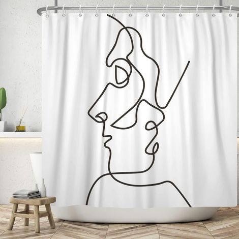 180x200cm Rideau de Douche Abstrait Lignes de Polyester Beauté Visage Salle de Bain Moderne Minimaliste Lavable Imperméable (1/5)