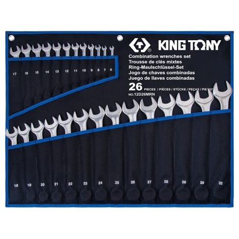 Jeu de clés mixtes I-Beam 26 pcs (6-32mm) – Acier Chrome Vanadium – Profil 12 pans OGV – Inclinaison de 15° pour accès facile – King Tony