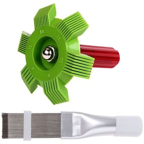 Kit nettoyage ailettes condenseur clim 2 pièces, brosse et peigne, redresse ailettes, entretien HVAC, pour évaporateur radiateur (1/5)