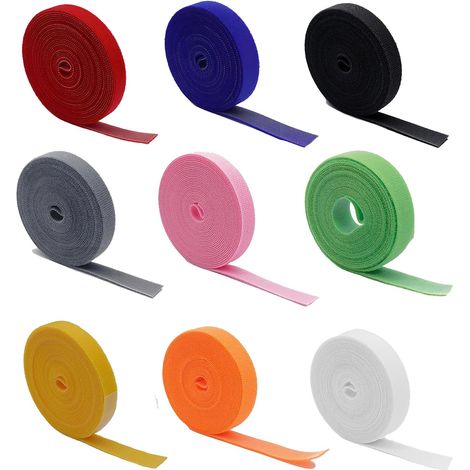 Bande Agrippantes Adhésives,10 Rouleau Sangles De Câble,Ruban Auto-agrippant Réutilisable,Bande de fixation en nylon,Pour Bricolage Couture, Management Câble Electrique,10 Couleurs (1/5)