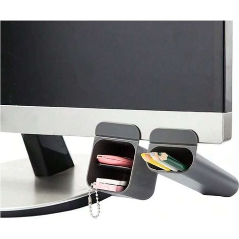 Lot de 2 porte-stylos créatifs pour écran d'ordinateur, accessoires de bureau, boîte de rangement (gris) (1/4)