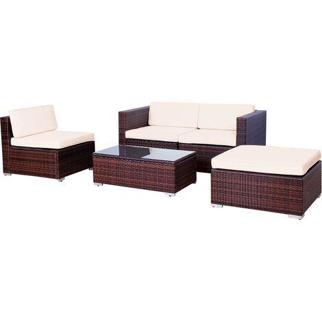 Outdoor California Rattan Garden Furniture Set Modular Set Patio Sofa Brown (1/5)