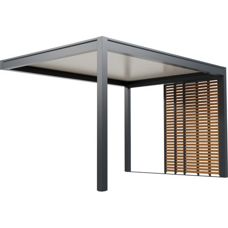 Paroi Latérale Coulissante Aluminium Anthracite et Aspect Bois 3m Pour Pergola Adossée O ORIAL France (1/5)