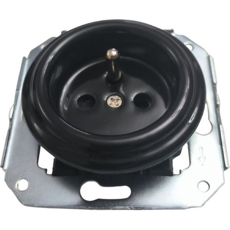 Presa da incasso vintage in porcellana nera – tipo francese E, 16 A, 250 V