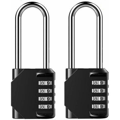 Lot de 2 cadenas à combinaison à anse extra longue Cadenas à 4 chiffres Alliage de zinc pour une résistance à la corrosion Verrou sans clé résistant aux intempéries pour la maison (1/5)
