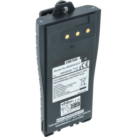 vhbw Batterie compatible avec Entel HT785, HT783-U, HT785T, HT785-U, HT785T-U radio talkie-walkie (2000mAh, 7,6V, Li-ion) - avec clip de ceinture