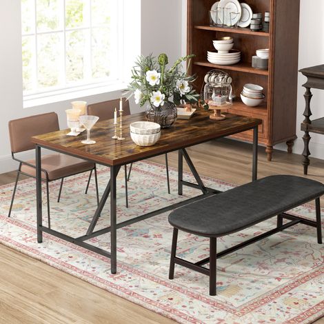 Table de salle à manger rectangulaire industrielle pour 6 personnes. Bois et acier avec pieds réglables, dim. 150x80x75 cm, couleur marron