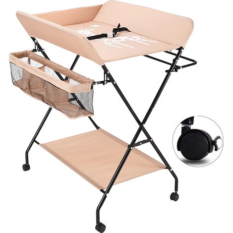 Table à langer, design pliable, utilisation multifonctionnelle, Kaki avec des roues (1/2)