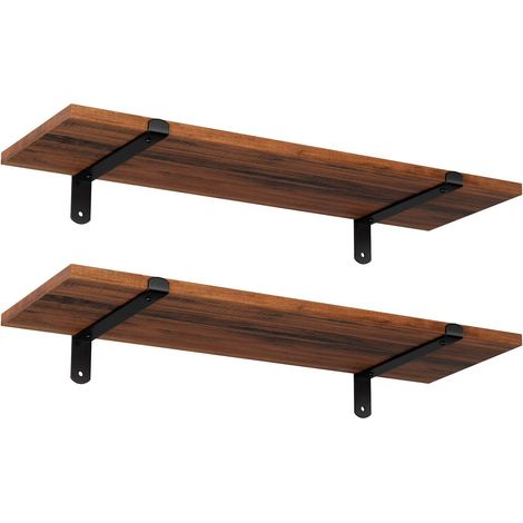 Juego de 2 Estantes de Pared, Estanterías Flotantes, 60 x 20 x 7 cm, Estantes Decorativos, Estilo Retro, Capacidad de 15 kg para Cada uno, MDF Marrón y Negro (1/5)