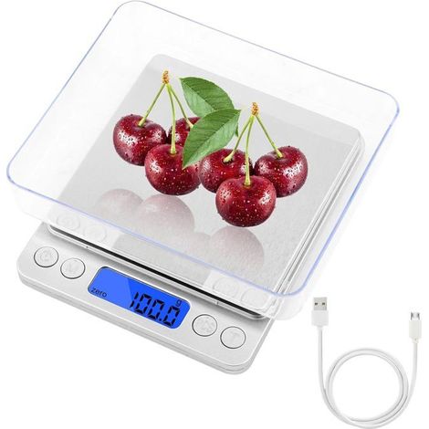 Bilancia elettronica LCD ad alta precisione, 3000 g/0,1 g, ricaricabile tramite USB, ideale come bilancia da cucina, bilancia tascabile o bilancia per gioielli, colore nero. (1/5)