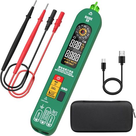 BSIDE S8 Multimètre Numérique Intelligent Stylo Détecteur de Tension Testeur de Fuite Électrique 3 en 1 Grand Écran Couleur Testeur Automatique Rechargeable de Tension AC DC Ohm et Continuité (1/5)