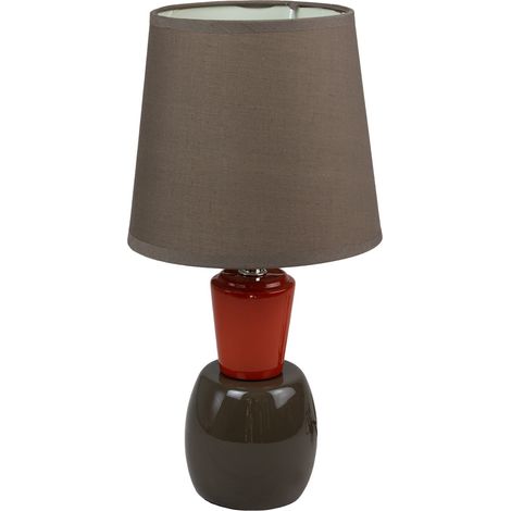 Lampe a poser pied ceramique orange et marron chocolat luminaire (1/3)