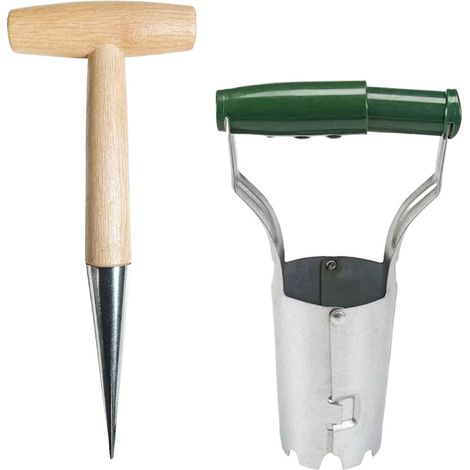 Kit Dibbler et Transplantoir Jardin Poignée Bois et Plastique pour Semis Fleurs Repiquage Engrais Outil Portable Durable