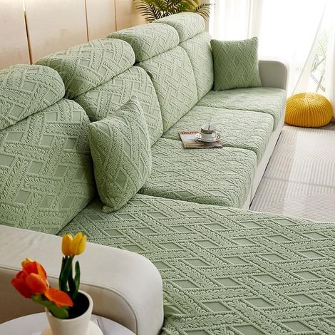 JSSEVN - Stretchable Corner Sofa Cover, Sofa Cushion Cover, Universal Sofa Seat Protector Cover (Size: 3 seats) (1/5)