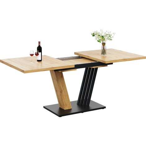 CHICFURN Mesa de comedor extensible 120/160 x 80 x 76 cm de MDF y metal efecto madera (1/5)