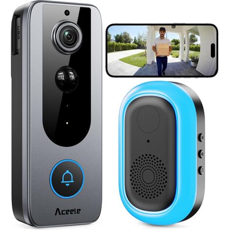 Sonnette Vidéo Intelligente sans Fil - WiFi 2.4G/5G, Vision Nocturne HDR, Détection Mouvement PIR, Étanche IP65, Autonomie, Interphone Bidirectionnel (1/5)