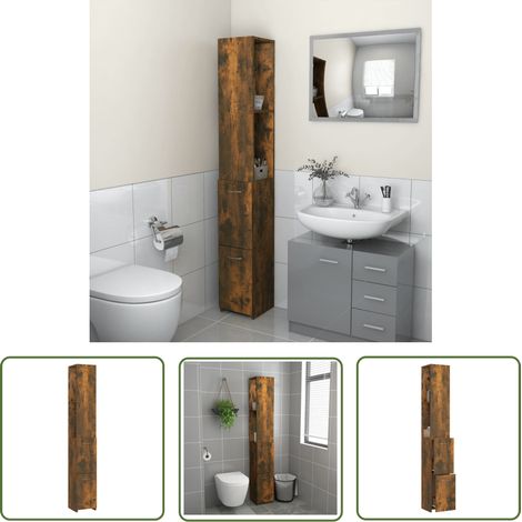 The Living Store Armoire de bain chêne fumé 25x26,5x170 cm bois d'ingénierie - Meuble De Salle De Bain - Armoire De Salle De Bain - Rangement Salle De Bain - Meuble En Bois - Commode Salle De Bain (1/5)