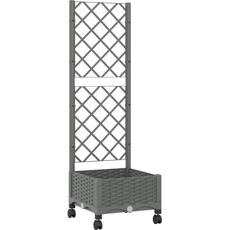 Garden Planter with Trellis&Wheels Light Grey PP vidaXL