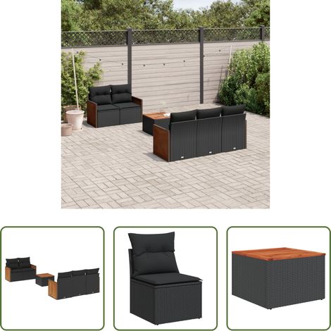 Gartensessel - 6-tlg. Garten-Sofagarnitur mit Kissen Schwarz Poly Rattan (1/5)