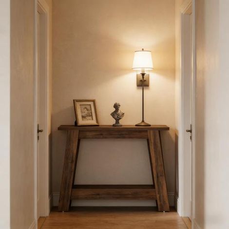 Console rustique en bois, table d'entrée 2 niveaux, table étroite pour canapé et couloir (1/5)