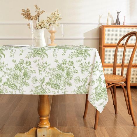 Tischdecke rechteckig mit Blumenmuster, wasserdicht, waschbar, 132x182 cm Grün