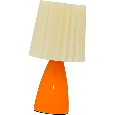 Lampe de table plissée trois couleurs, intensité variable, abat-jour moderne en céramique plissé en forme de tonneau, idéale pour chambre ou bureau. (1/5)