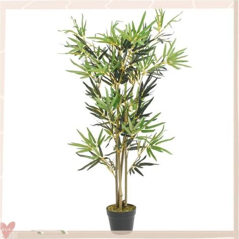 Bambou artificiel - VINGVO - 358959 - 552 feuilles - 120 cm - Pot plastique (1/4)