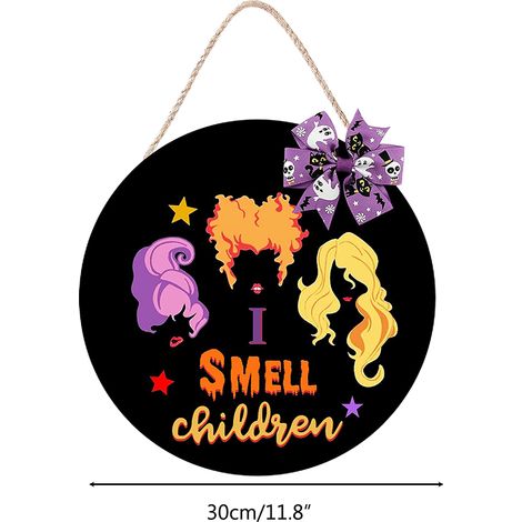 Panneau suspendu en bois déco Halloween sorcière chat pour porte d'entrée mur extérieur maison 30 cm (1/3)