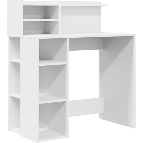 Bureau Table de travail Table d'écriture avec étagère Blanc 90 x 48 x 101,5 cm Bois d'ingénierie (1/5)