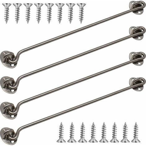 Kabinenhaken, 4er-Pack, 30,5 cm dicke Fensterhaken aus massivem Edelstahl mit Befestigungsschrauben für Scheunentor, Badezimmer, Schiebetür (Silber) (1/5)