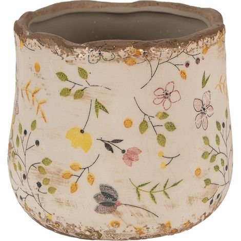Cache-pot en Céramique Beige à Motif Fleurs Jaunes pour Décoration Intérieure 11 x 10 cm - PANGIVO