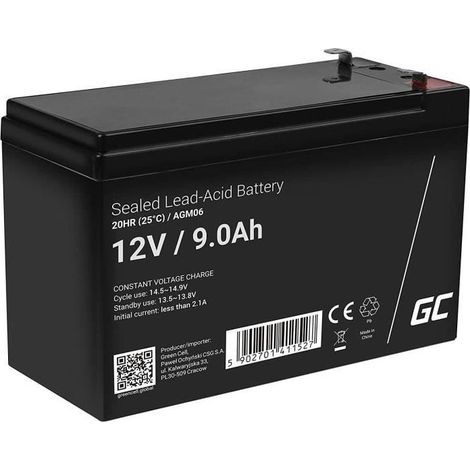 Batterie AGM 12V 9Ah - GREENCELL - Rechargeable - Étanche - Sans entretien - VRLA (1/4)