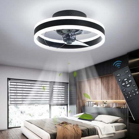 Wendbarer Deckenventilator, leise, Fernbedienung, 6 Geschwindigkeiten, Deckenventilator für Schlafzimmer mit Licht, moderner 24-W-Deckenventilator mit dimmbarer LED, Schwarz, 40 cm (1/5)