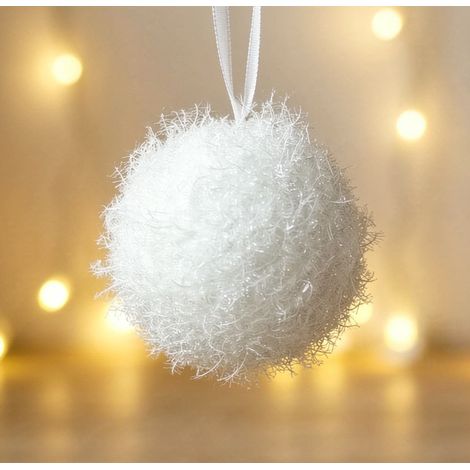 Boule de Noël suspendue blanche à texture pelucheuse 7,5 cm, décoration originale pour sapin (1/3)