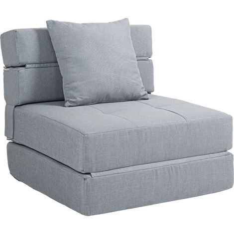 Chauffeuse convertible 1 place, canapé-lit gris clair avec coussin déhoussable, fauteuil relax design pour salon, lit d'appoint confortable, tissu lavable et résistant. (1/5)