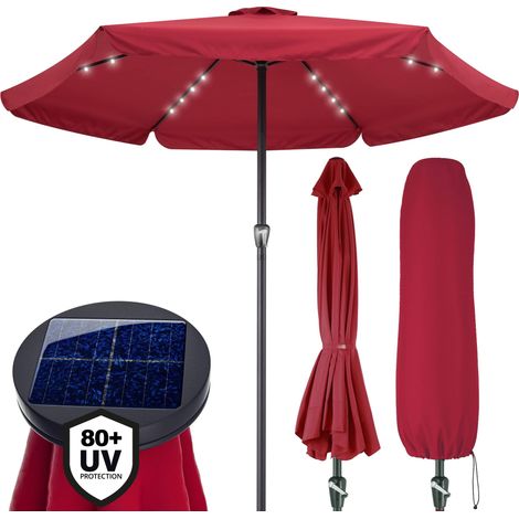 KINGSLEEVE® Parasol de jardin extérieur LED solaire 330cm Pare-soleil en aluminium avec manivelle Protection UV 80+  Rouge (1/5)