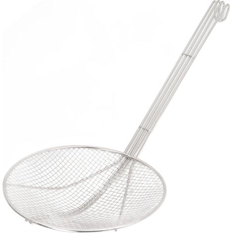 Cuillère d'écumoire à long manche, louche passoire à mailles fines en acier inoxydable avec crochet pour la cuisson de la friture 20cm / 7,9 pouces